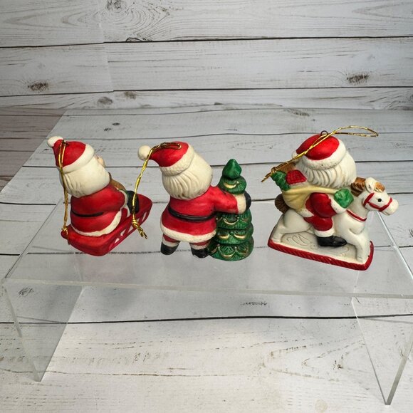 Vintage Ceramic Santa Ornaments Set Of 3 Xmas Around the World - Sleigh Tree & R - Picture 3 of 7